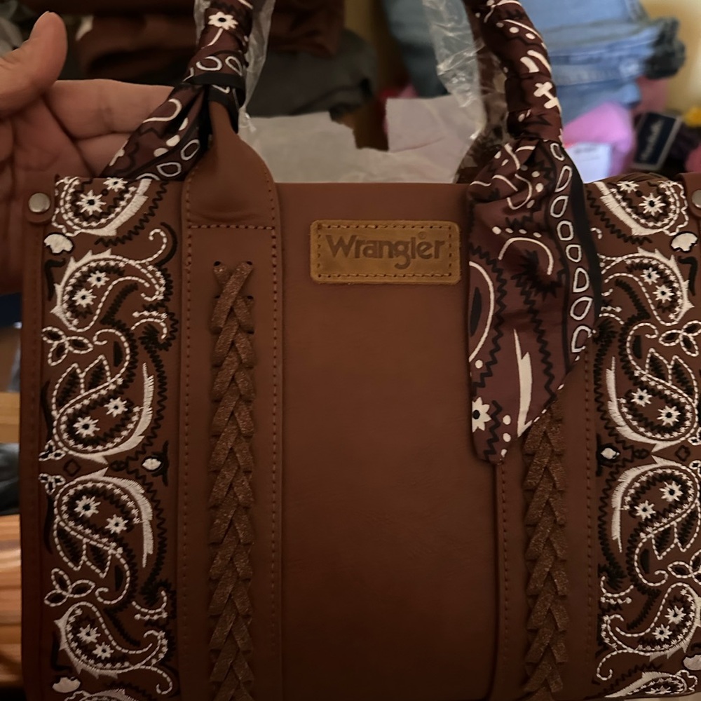 Wrangler Brown Paisley Bandana Accent Tote